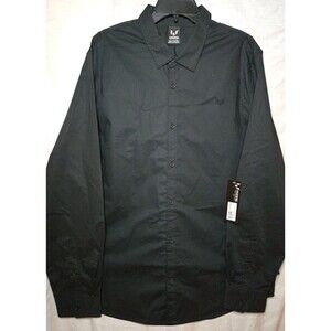 Messi Collection Men's XXL Black Solid Woven Stretch Long Sleeve Button-Up Shirt